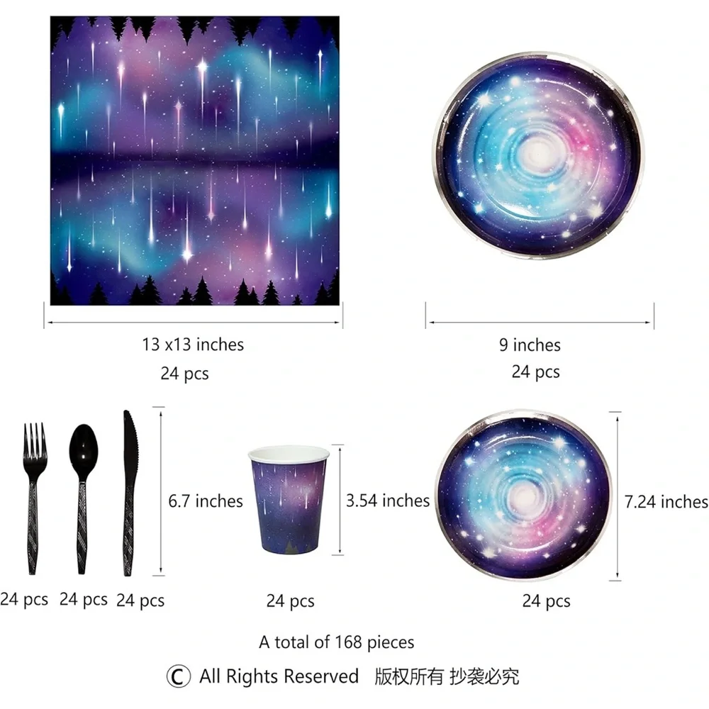 24 Sets Galaxy Party Tableware Disposable